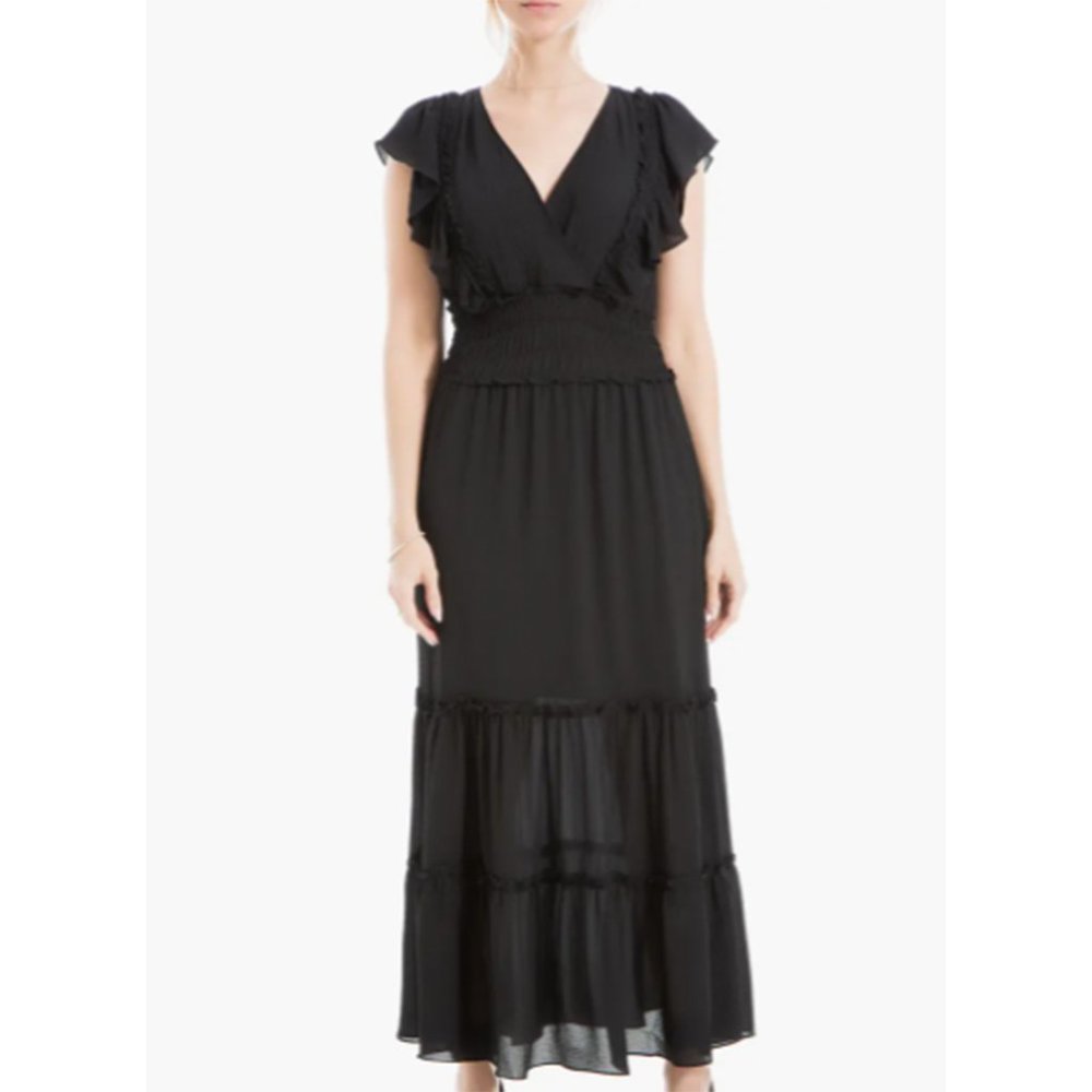 NWT Max Studio Pebble Crepe Flutter Sleeve Maxi Dress